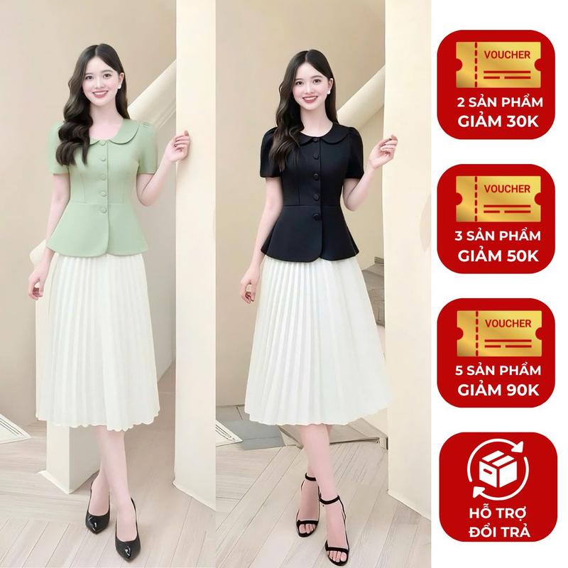  Áo nữ peplum  KHÔNG KÈM VÁY  thiết kế Nhật Vy cổ bèo sen tay ngắn phồng có 4 màu phù hợp văn phòng công sở dạo phố thanh lịch sang trọng - D3011 Xanh Nhung Top 