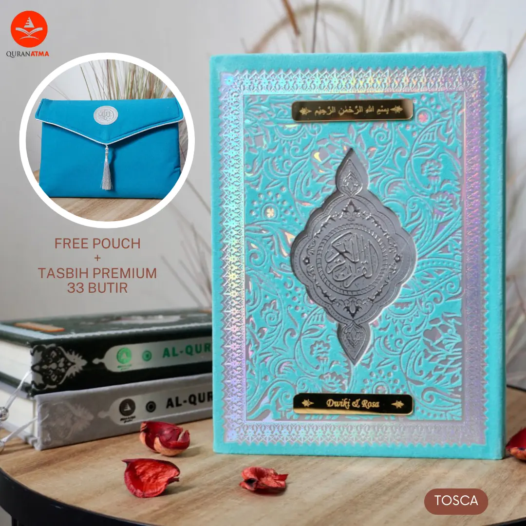 (COSTUM NAMA )A5 AL-Qur'an Hamper Cuting Beludru Lancip + Pouch  Free Tasbih Premium Al-Qur'An