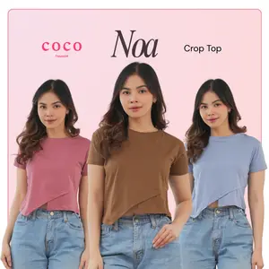 Atasan Wanita Kaos Crop Lengan Pendek NOA TOP Asymmetric Cut Style Cotton Combed Premium Size M L XL Basic Polos Modern Outfit