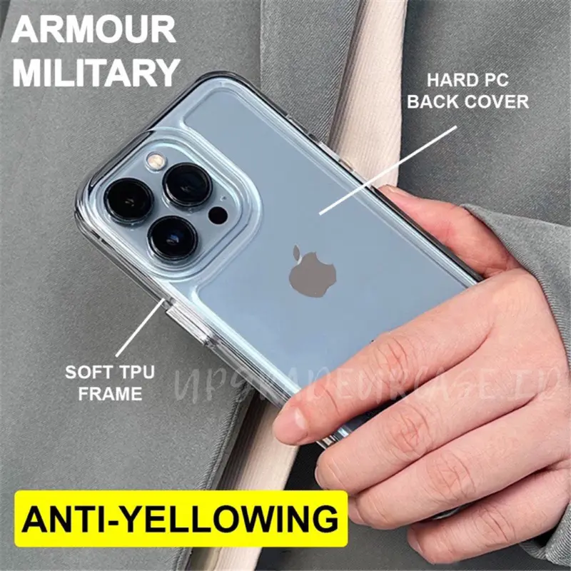 [+PACK BOX] Anti Kuning !! Armour Military Case IPHONE 7 7+ 8 8+ SE 2 X XS MAX XR 11 12 13 14 15 16 PRO MAX 14+ 15+ 16+ PLUS Casing Transparan Akrilik Hard Clear Case Premium Acrylicn 3