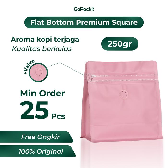 Jual Kemasan Kopi 200 - 250 Gram Merah Muda Pink Flat Bottom Wide ...