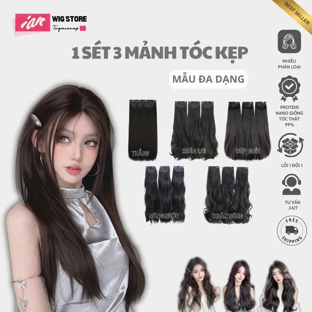 Sét tóc 3 mảnh kẹp thẳng cao cấp, dệt từ tơ hàn quốc hiện đại Women