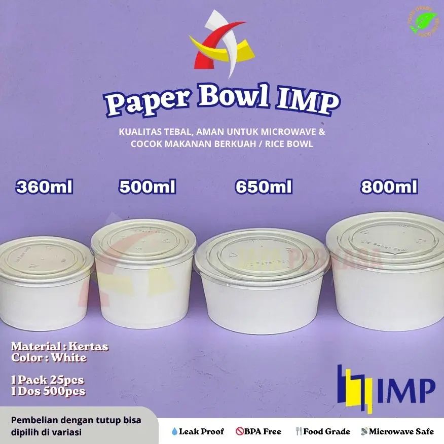 [ISI 25 PCS] Paper Bowl 360ml 500ml 650ml 800ml / Mangkok Kertas Polos