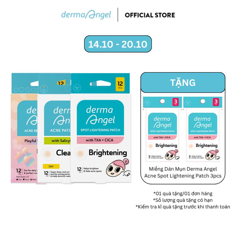 Combo 3 Miếng Dán Mụn Derma Angel Beauty Patch 12 - Perfect Coverage + Salicylic Acid Day 12 + Spot Lightening 12