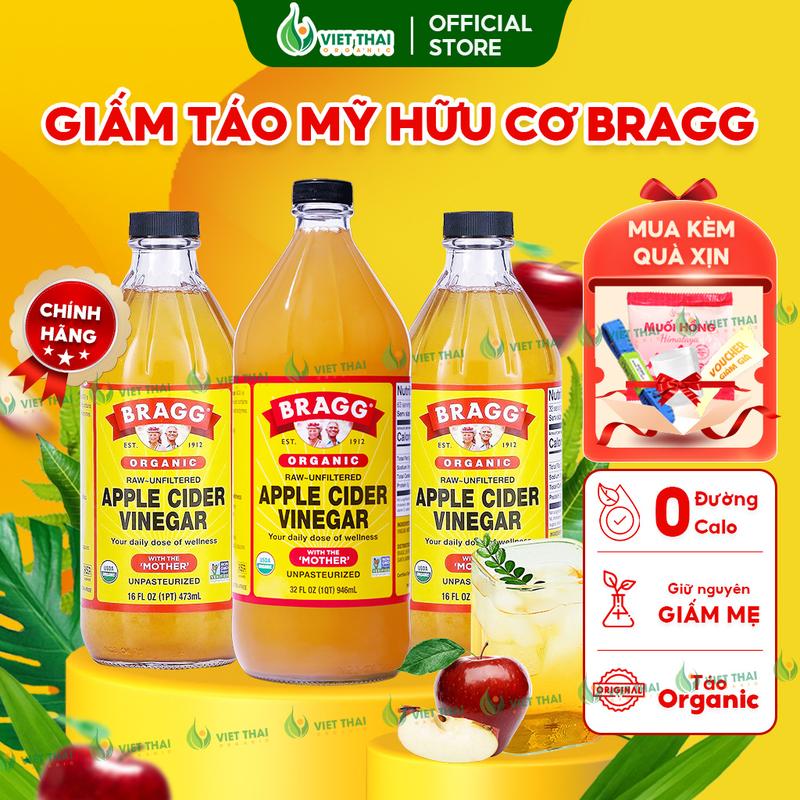 CHÍNH HÃNG Giấm Táo Bragg Có Giấm Cái - Dấm Táo Mỹ Healthy Eatclean Gia Vị Nấu Ăn Trộn Salad Việt Thái Organic