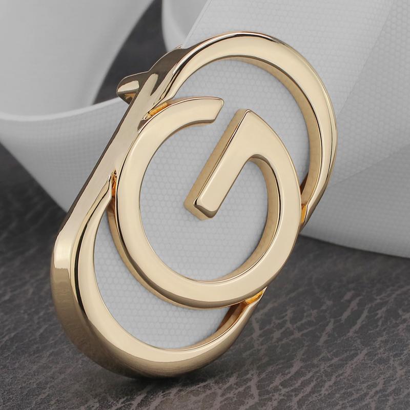 Thắt lưng thiết kế, Khóa trượt chữ G, dành cho nam giới, Rộng 3,3cm, Màu trắng, Thời trang, Dây Đeo Thắt Lưng, Được làm bằng da bò Thật