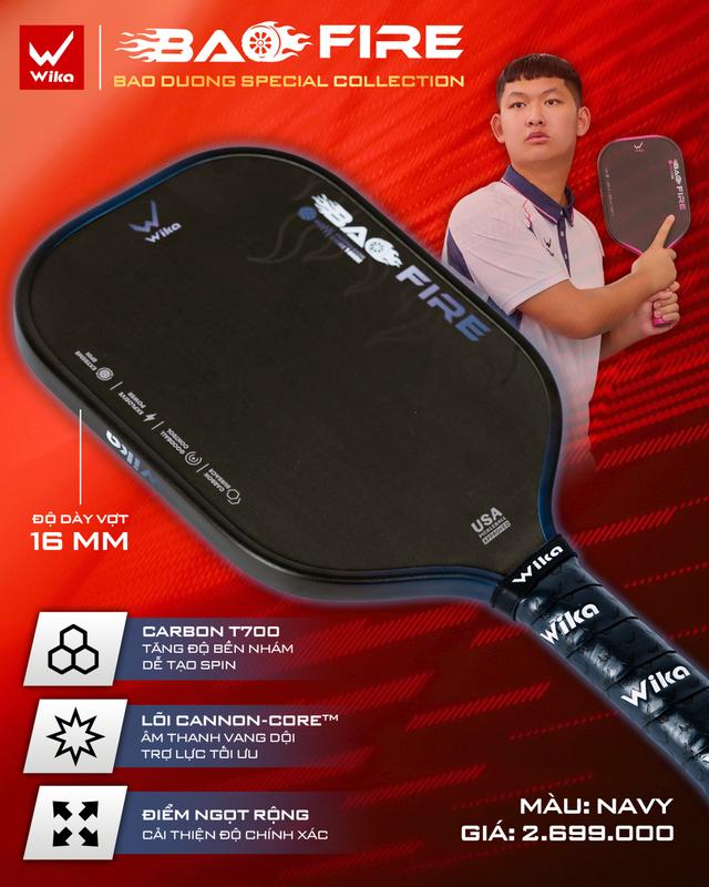 Vợt Pickleball WIKA BAO FIRE Chính Hãng, Chất liệu Carbon T700 Tăng Độ Bền, lõi…