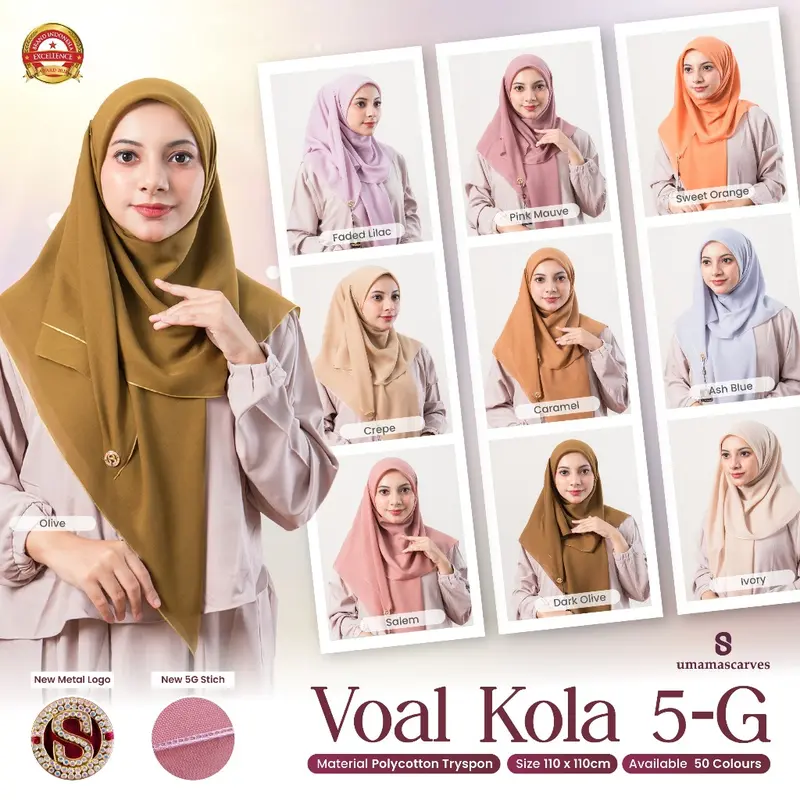Jilbab Umama Scarf Voal Kola 5-G Metal Logo Jahit110 x110cm Kerudung Polycotton Tryspan 6