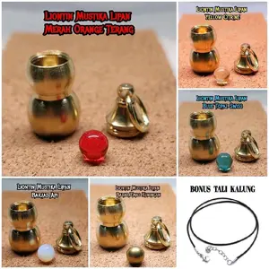 kalung Liontin Batu Mustika Merah Delima Bentuk Puli Labu Kuningan Anti Karat bonus tali kalung