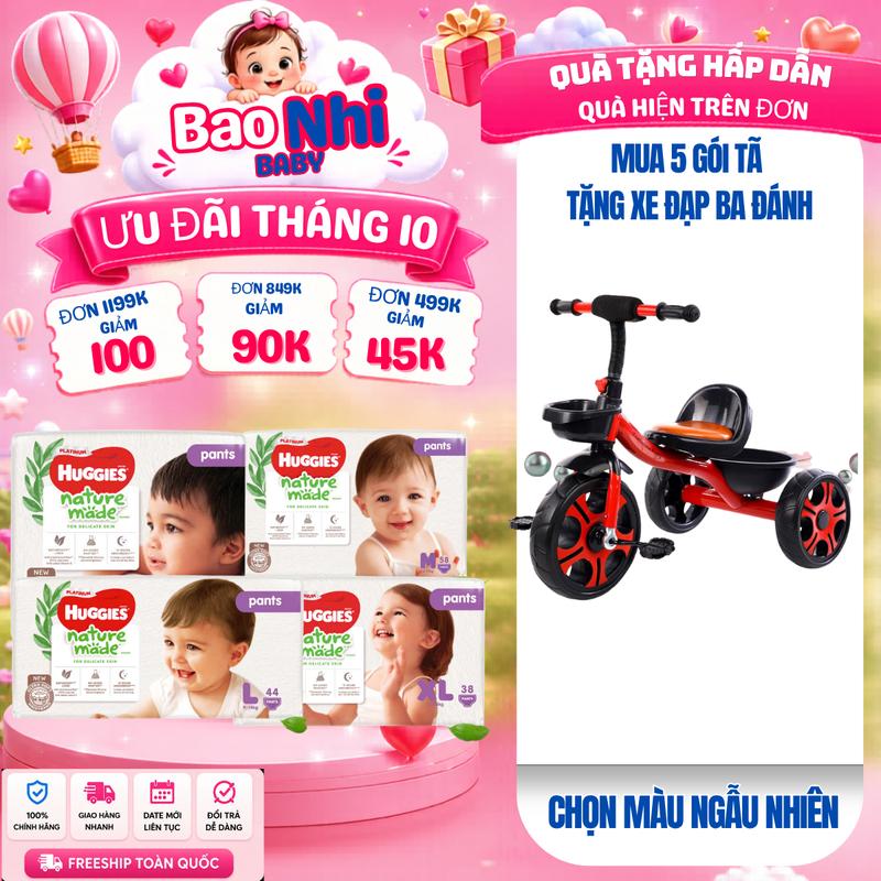 COMBO 5 Tã Quần Cao Cấp HUGGIES NATURE MADE Size M58/L44/XL38/XXL26/XXXL28