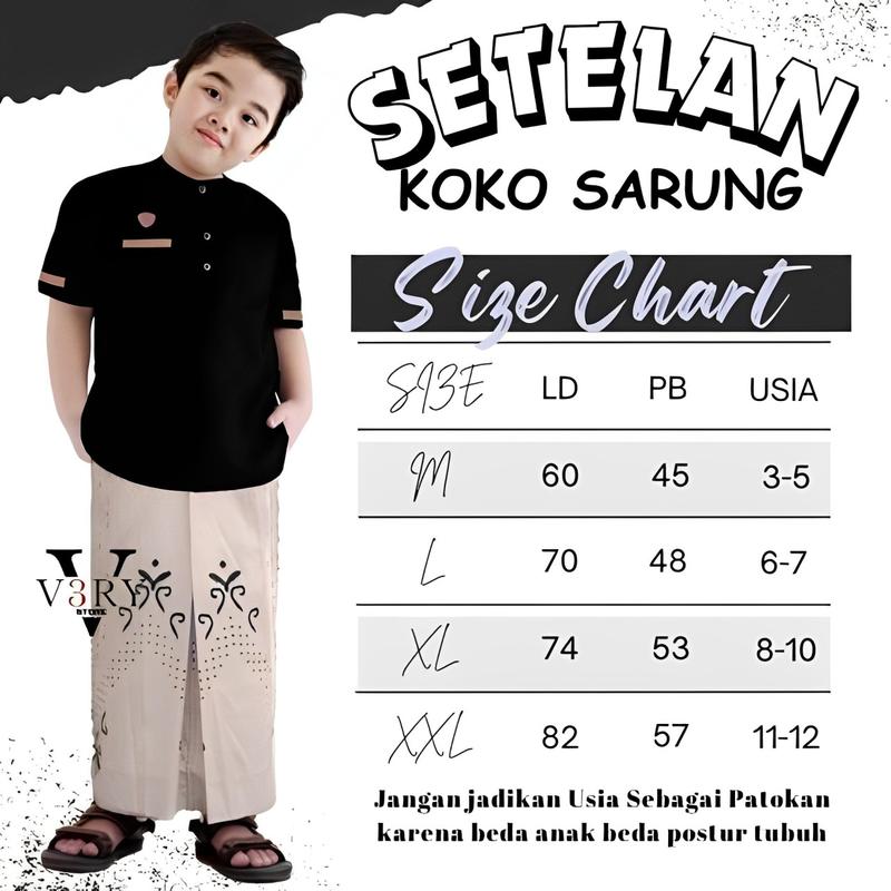 Setelan Koko Sarung Instan Anak Laki-Laki Usia 3-12 Tahun - set Baju Muslim Anak Pendek 2
