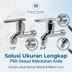 Kran Tembok 1/2 Inch Keran Air 3/4 Inch Chrome Tahan Karat Anti Bocor untuk Wastafel Kamar Mandi Sink