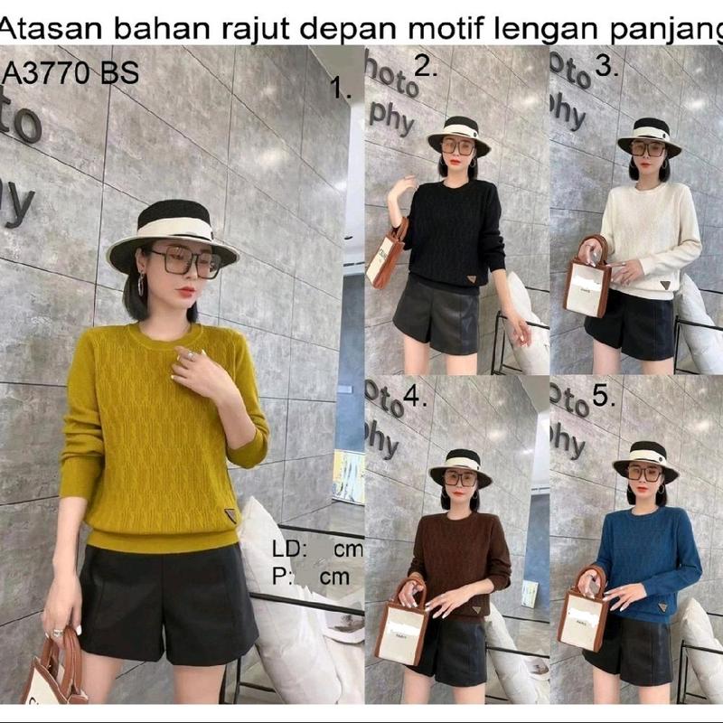 Lelyna Atasan Rajut Wanita Motif Timbul Krah Ovall Nyaman Di Pakai 0