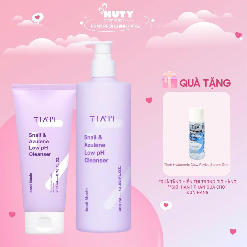 [Tặng Serum 10ml] Sữa Rửa Mặt Tiam Snail & Azulene Low PH Cleanser (200ml/400ml) | NUTY cosmetics beautiful life