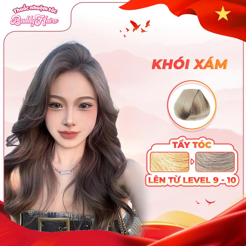 Thuốc nhuộm tóc màu KHÓI XÁM cần dùng tẩy tóc của Buddyhairs tặng kèm găng tay mũ trùm trợ nhuộm tiện ích