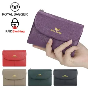 Royal Bagger Dompet Pendek Wanita RFID Blocking Kulit Asli, Multi Slot Kartu Card Holder Dompet Lipat Tiga Bukaan Magnetik