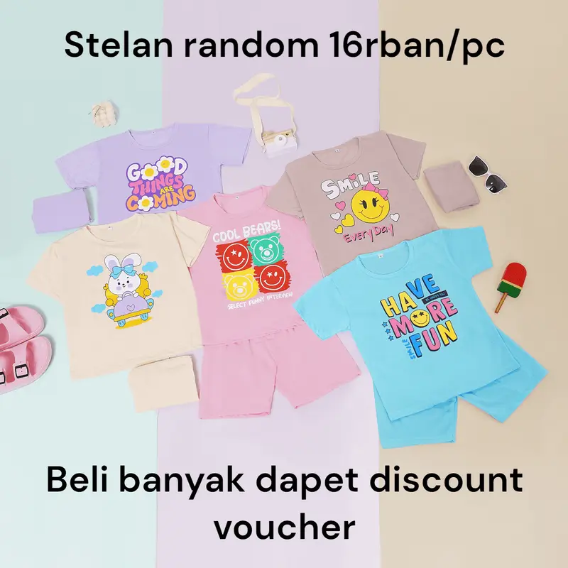 LuckyOne Kaos STELAN Oblong Motif Random Anak Laki-Laki Perempuan Usia 2-8 Tahun 1