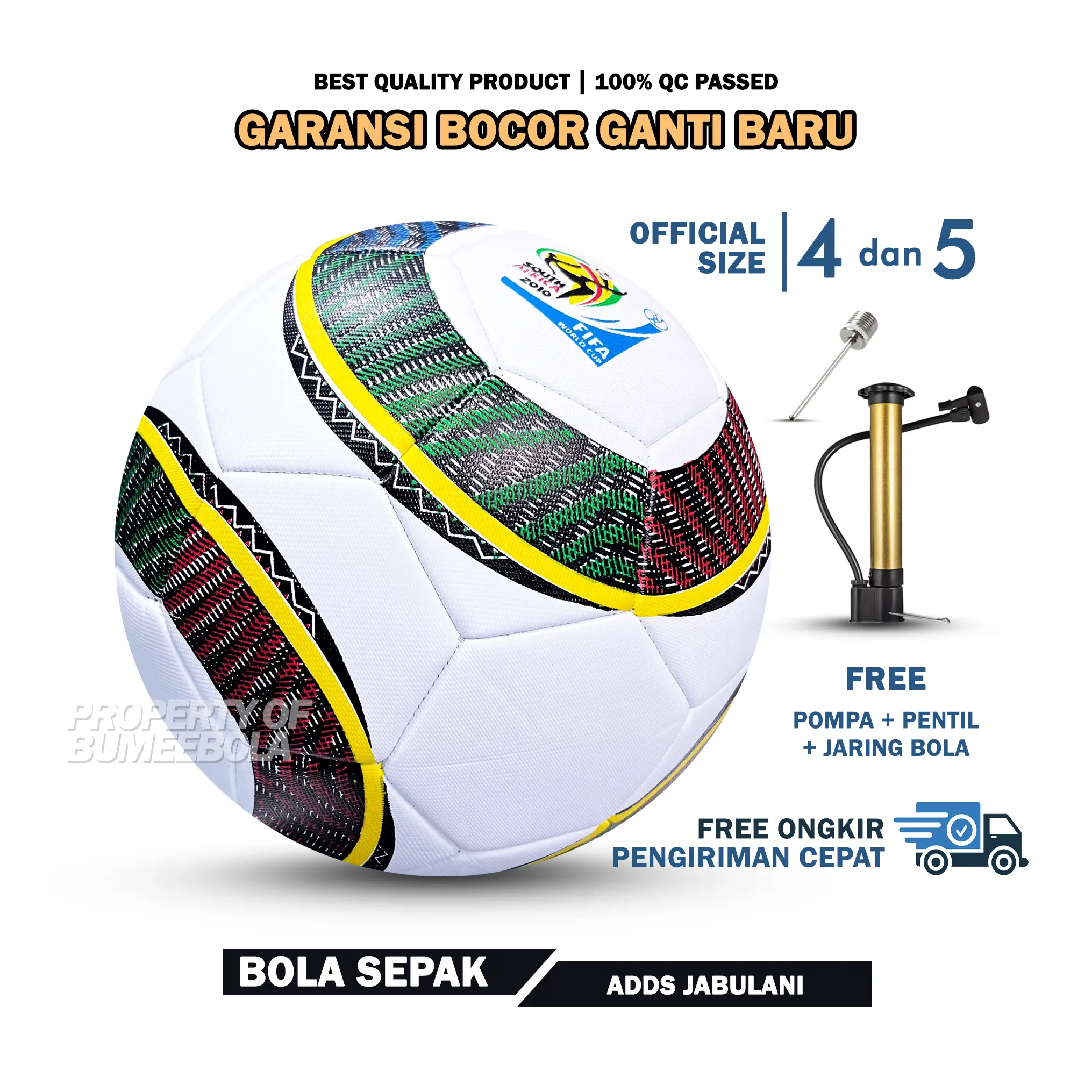 Bola Sepak Jabulanii size 5 100% Real Pict GRATIS PENTIL DAN JARING | Ball | Outdoor | Bukan Futsal