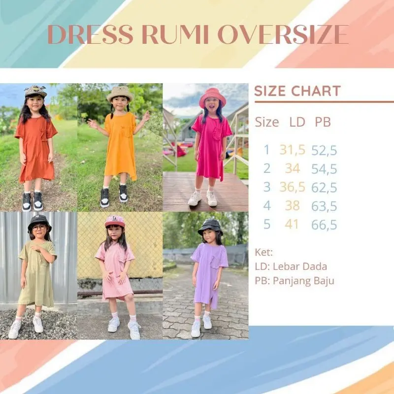 DRESS ANAK RUMI OVERSIZE SIZE 1-5 TAHUN - DASTER ANAK BAHAN KAOS DRESS LUCUNA RUMI ANAK 1
