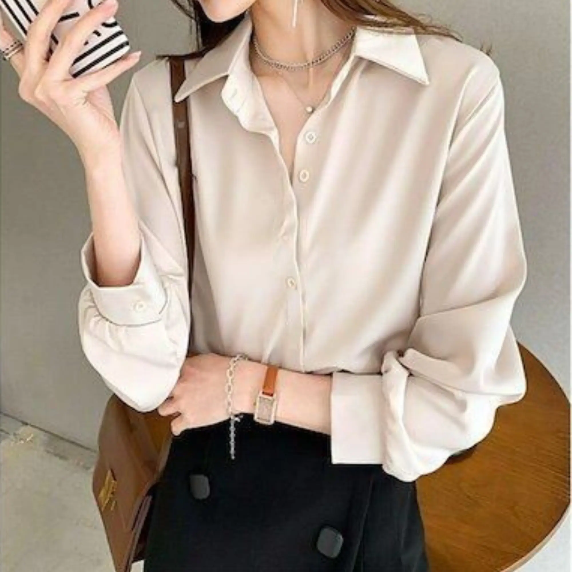 Kemeja Polos Wanita Formal Terbaru Lengan Panjang Model Minimalis Bahan Shakila Twill Anti Kusut