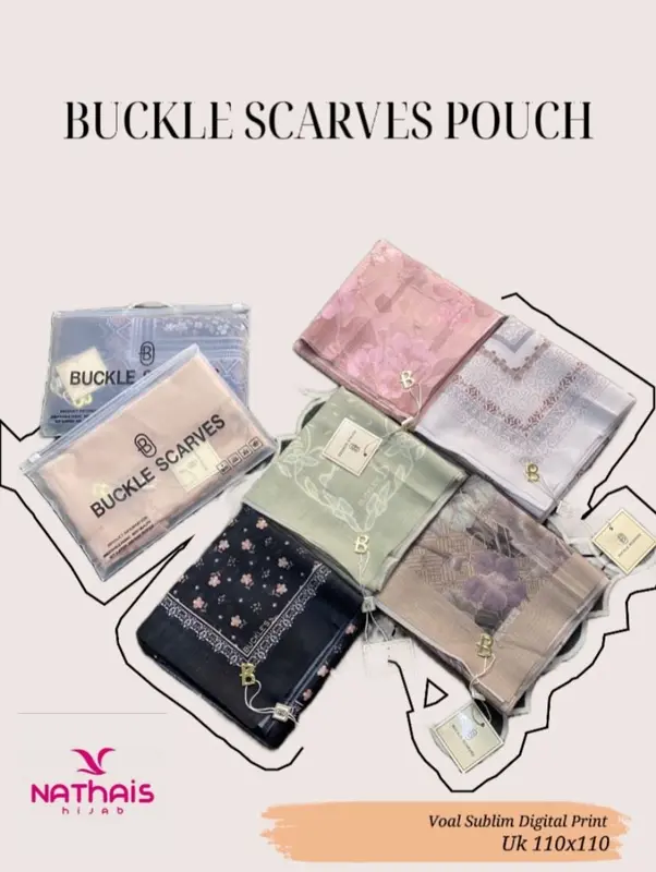Hijab Buckle Scarves Pouch ( ISI 5 ) Segiempat Motif Printing Voal Muslim Kerudung 0