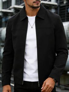 Chaqueta casual para hombre, primavera y otoño, 100% poliéster, cierre cremallera, solapas, ligera, versátil, estilo empresarial, fácil de mantener, lavable, para salidas, deportes, ocio y formal.