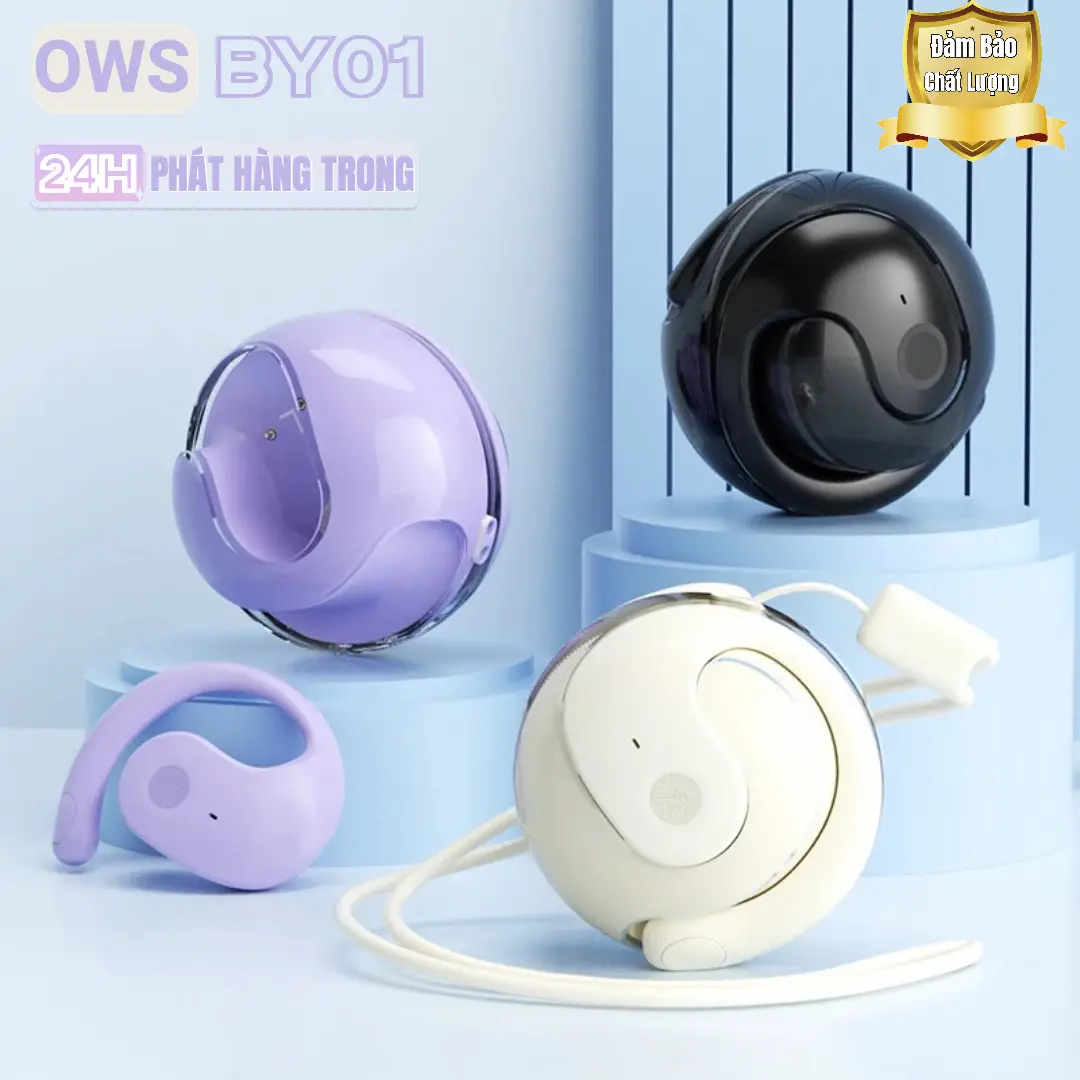 Tai nghe OWS BY01 [2 Quà tặng] 1 Dây buộc silicon+1 Bao tay chơi game, Thiết kế thân máy trong suốt, iPX5 không thấm nước, Chất lượng âm thanh HiFi, Tuổi thọ pin dung lượng lớn, Giảm tiếng ồn ENC, Thích hợp cho thể thao & trò chơi & âm nhạc