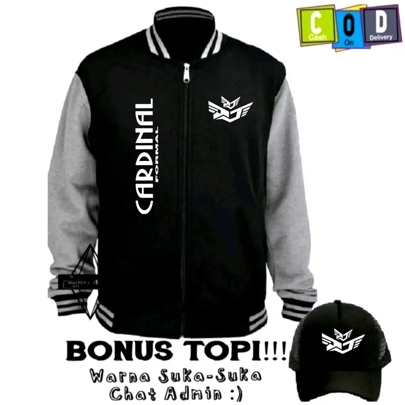 BONUS TOPI Terbaru ! Promo Jaket Varsity Pria Wanita Terbaru - Varsity Distro Pria Free Topi Crdnl Formal Tegak Kirka Terbaru Print Putih 100% Cotton Fleece ( Bahan Tebal ) - Premium Quality Baseball Branded Casual Lembut Nyaman Simple 2