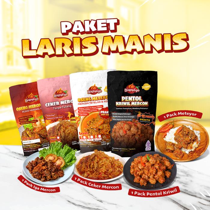 Gambar PAKET LARIS MANIS (1 Pack Iga Merc0n + 1 Pack Oseng Meteyor + 1 Pack Ceker Merc0n + 1 Pack Pentol Kriwil) - ORIGINAL/TIDAK PEDAS, AGAK PEDAS, PEDAS SEDANG dari Bolosego_NEW Kota Yogyakarta Tokopedia
