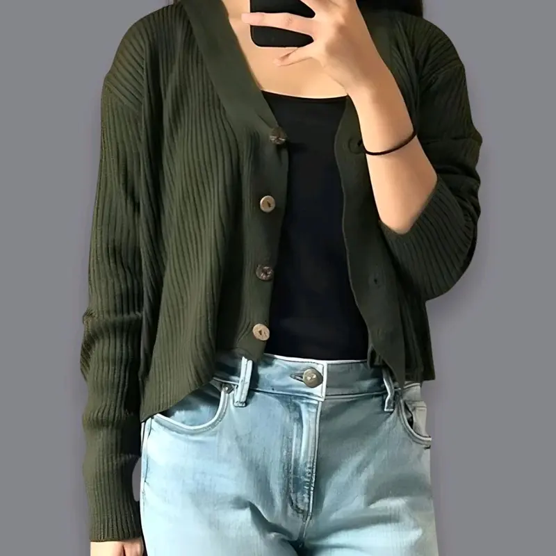 Cardigan Crop Knitwear Atasan Wanita Pakaian Rajut Kancing Nyaman 0