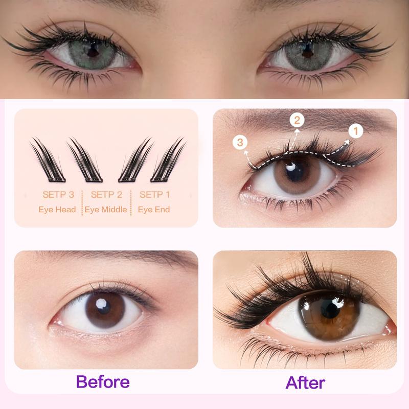 Product Introduction of [No Need Glue]Find Love Fox Eye NO.2 Pre-Bond Technology  No Glue Needed  DIY Eyelash  1-Step Press On Lashes Self Adhesive Reusable Natural Segmented  Long Lasting DIY Lash gluefree lashes Self-Adhesive C Curl Lashes 35