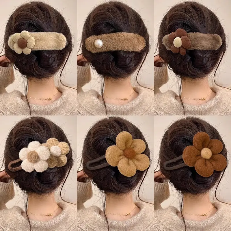 Kẹp Mỏ Vịt Hoa, Màu Cà Phê Sữa, Kẹp Tóc Lớn, Kẹp Tóc Đặt Răng, Dành Cho Nữ, Phụ Kiện Tóc Nhồi Bông Mùa Thu Và Mùa Đông Mới kẹp mỏ vịt ngoại cỡ kẹp mỏ vịt kiểu mới kẹp tóc gấu pudding