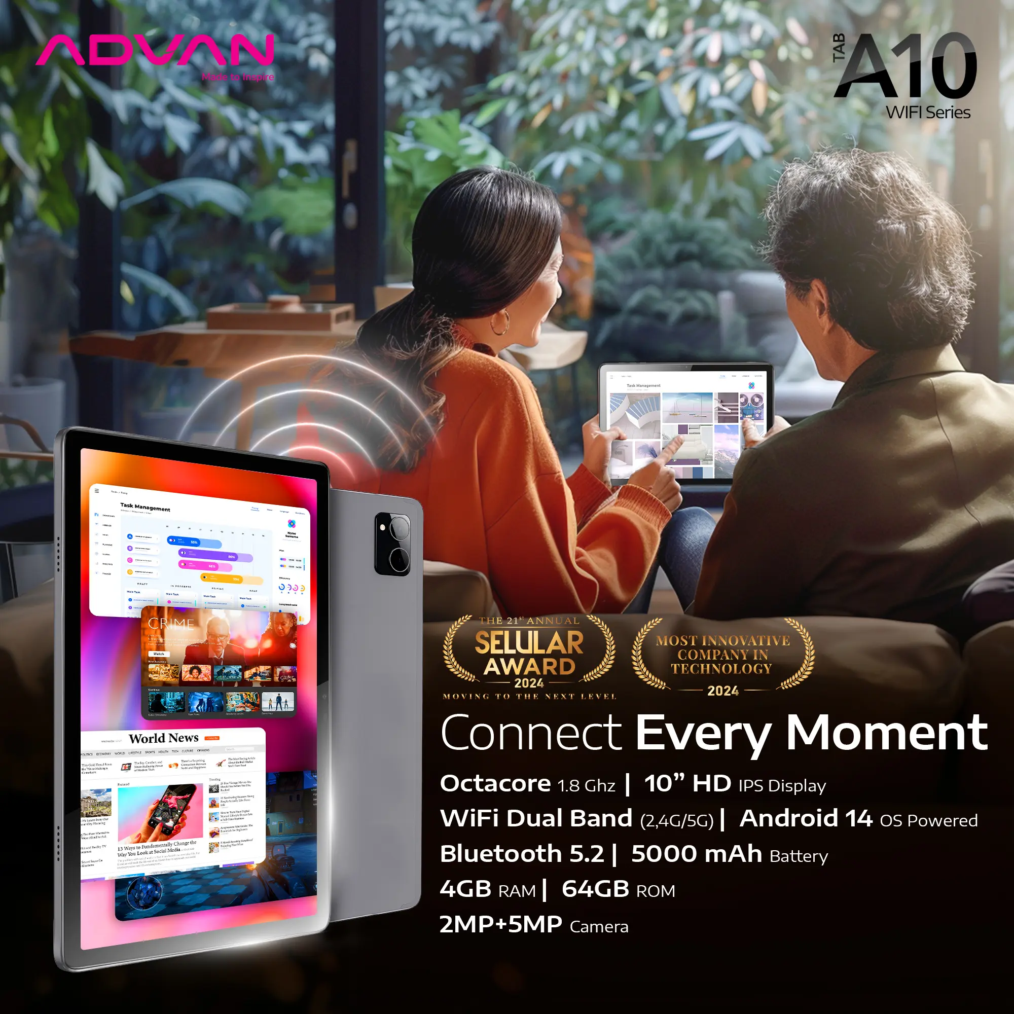 [Exclusive ischaindyofc] ADVAN TAB A10 Wifi 4GB/64GB 10.1” inch Octa Core IPS Screen Tablet Android 14 5000mAh