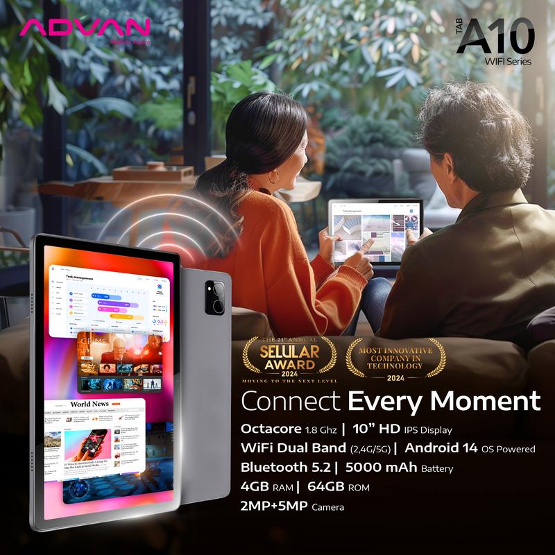 ADVAN TAB A10 Wifi 4GB/64GB 10.1” inch Octa Core IPS Screen Tablet Android 14 5000mAh 2