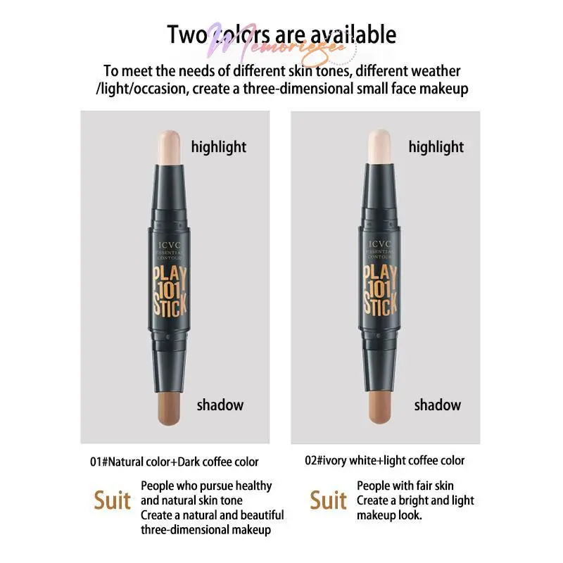 【COD&Ready✨】Contour Duo Concealer Highlighter Stick 2in1 Color 3D Face Geometry Lasting Wajah Multi-use Make up Pensil-M 2