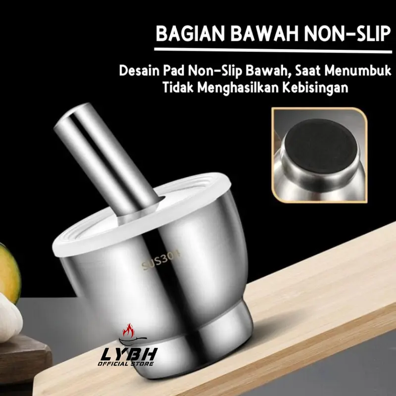 COD【Cobek】Cobek Stianless/Penggiling Baja Tahan Karat 304, Penggiling Bawang Putih Padat/Penumbuk Bawang Putih Padat Baja Tahan Karat Penggiling Rumah Tangga dan Panci Penumbuk Manual Penghancur Bawang Putih Mortar Bawang Putih/cobek Stianless/Pakar 2