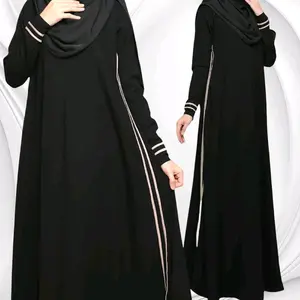 ABAYA RIYAD LIST SAMPING JETBLACK GRADE A COUPLE DEWASA S M L XL XXL & ANAK 2 TAHUN - 14 TAHUN ALKHATIB COLLECTION Muslim Wanita Gamis