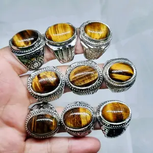 Cincin batu tiger eye / biduri sepah / mata harim4u / rings cincin pria Est. Dim 16mm - 18mm ( random ) ring