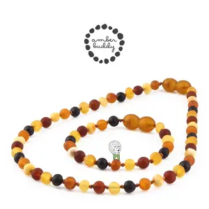 Amber Buddy | XB54MM Kalung & Gelang Amber Bayi Multicolour Brown Matte - 32cm & 14cm.