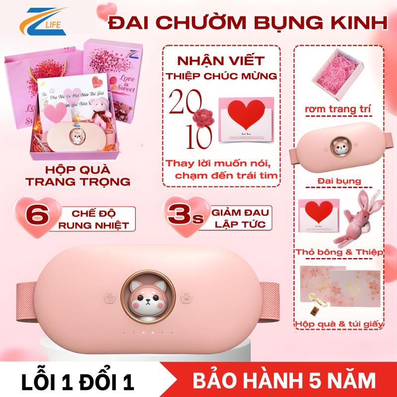 (Quà tặng bạn gái) Máy massage chườm nóng bụng ZLIFE 2025, Đai chườm bụng kinh, Máy massage rung bụng