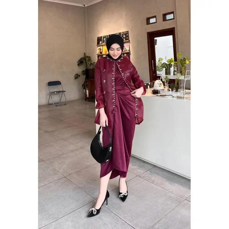 ELAYA OFFICIAL - Outer Organza Premiun Ready/Baju Pesta/Oneset wanita/Outer Kondangan Mewah New Oneset Jemma Organza Terbaru Setelan Kondangan Kekinian Rok Lilit Bahan Maxmara OOTD Kekinian Keren Wanita 2023 Oneset Jemma Organza Premium 3
