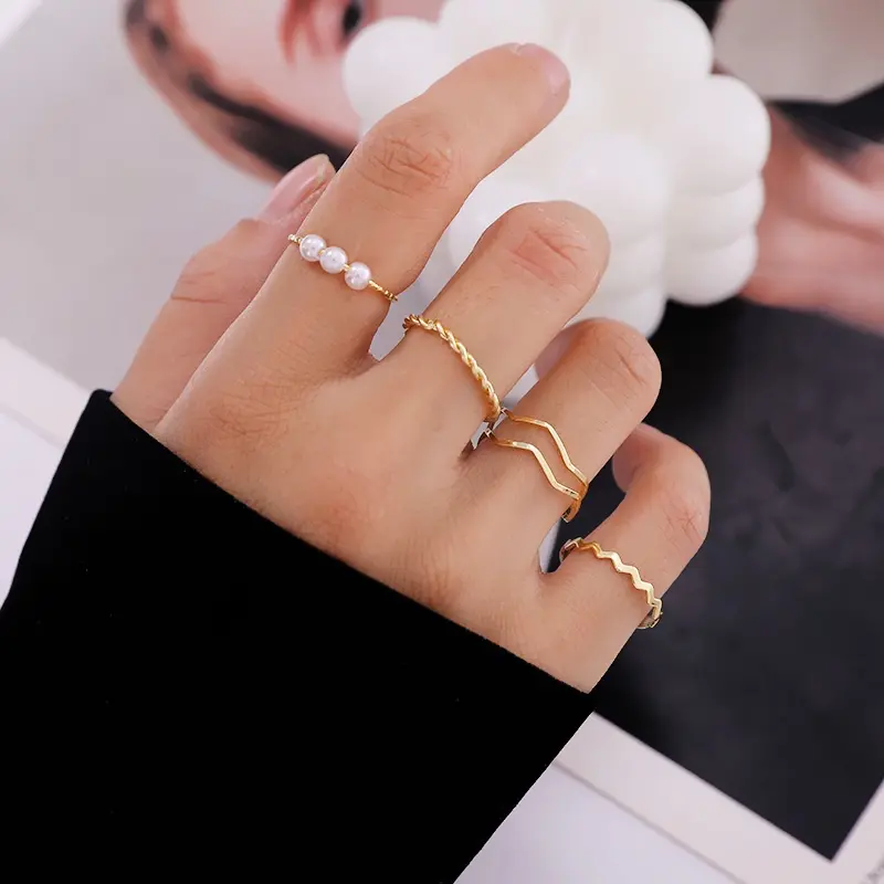 SS24 [Five-piece Set] Korean Light Luxury Niche Design Simple Ring, Popular Ring Set for Women