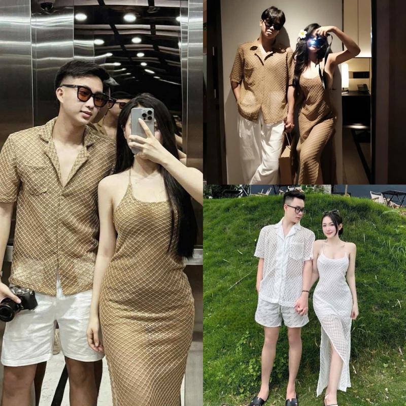 Set Váy Nữ 2 Dây + Áo Phông Nam Cổ Vest Nam Nữ Couple - By LT Shop