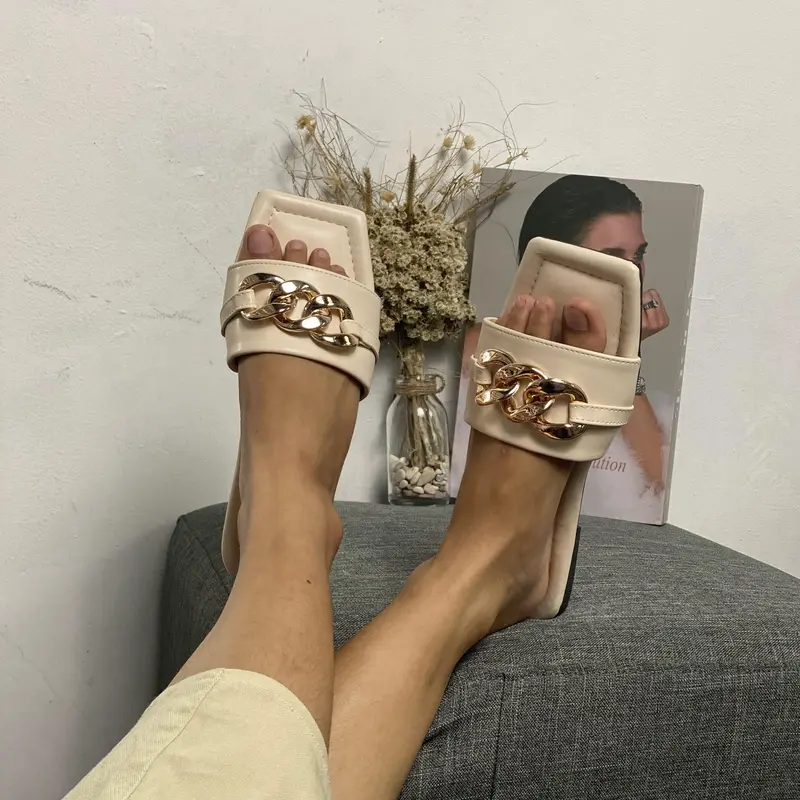 CHELLTIC Sandal Selop Flat Teplek Wanita Terbaru|Sendal Teplek Korea Casual Aksen Rantai Size 37 - 40 Slop Slip On Empuk Flat Cewek Women Shoes 38 39 Trendy Nyaman Modis Dan Elegan Karet 8