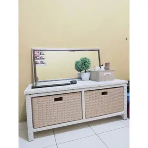 NEW (COD/Bayar ditempat) Lemari Laci Meja Tv 2 Samping Rotan Sintetis