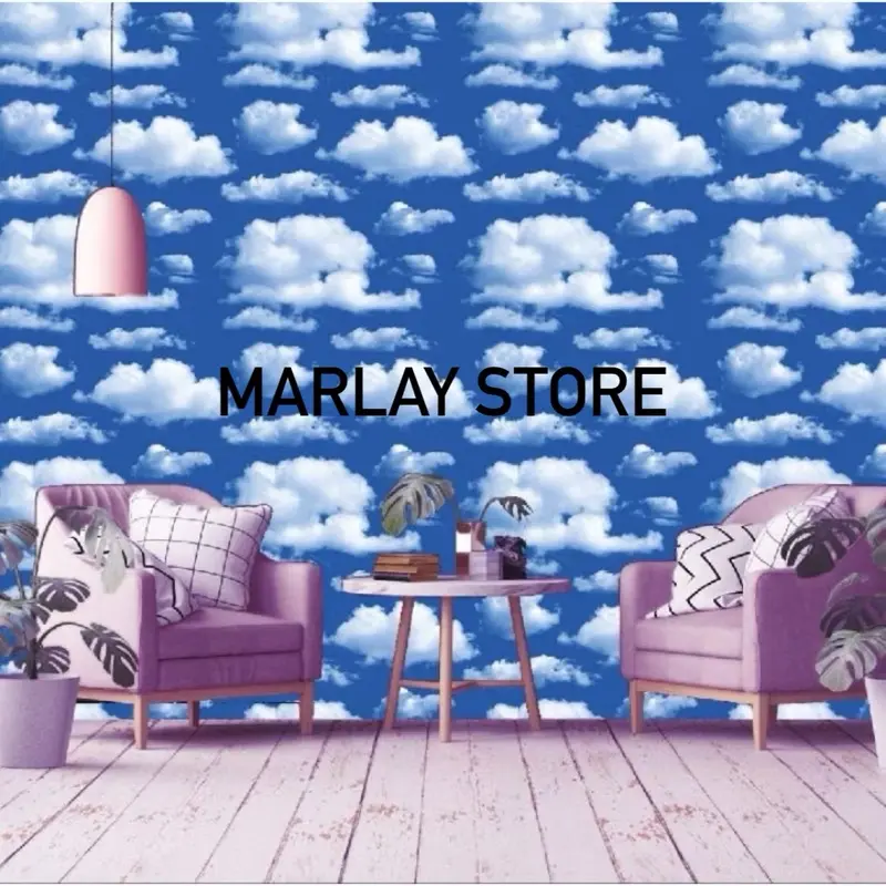 WALLPAPER MURAH | MOTIF AWAN ukuran 7-8 m x 45cm Pvc Vinyl Anti Statis warna kulit Kamar Tidur Blue anti jamur wave biru wallpaper & dekorasi dinding tahan lembap ruang tamu penutup plafon atap wood coklat 4