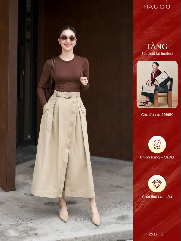  Chân váy nữ kaki xếp ly HAGOO phong cách thanh lịch  CV723  