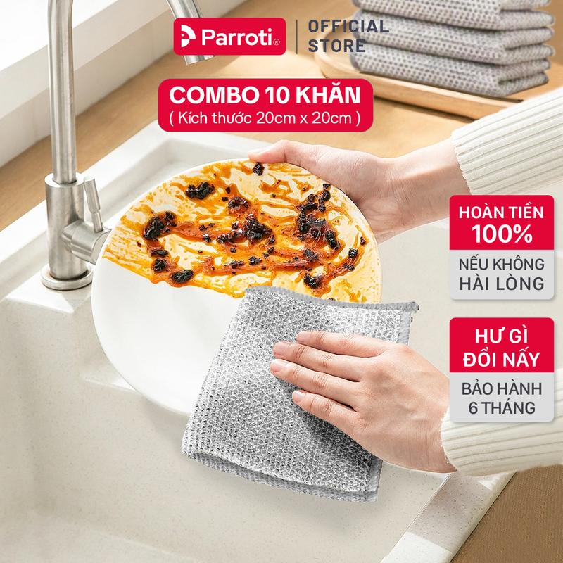  Combo 10 Khăn Lưới Rửa Chén Bát Lau Bếp Sợi Kim Loại Miếng Cọ Rửa Đa Năng Giẻ Rửa Bát Đĩa Xong Nồi 2 Trong 1 Parroti CA01 