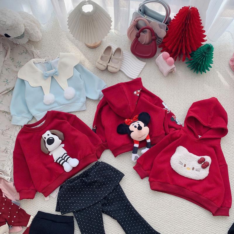 Tiểu Yến KID -Áo nỉ hoodie hoạt hình đỏ bé gái đỏ xanh cổ kem A562 A563 A564 A565 A566