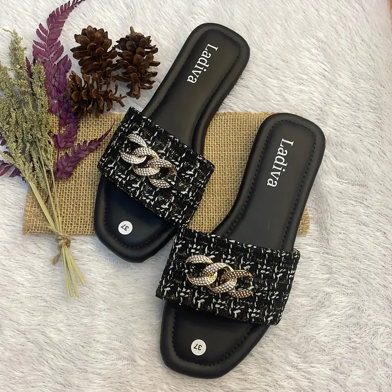 Ladiva ~ Sandal selop Rajut Motif Variasi RANTE terbaru kekinian Wanita Hitam Sendal Selop Shoes 0